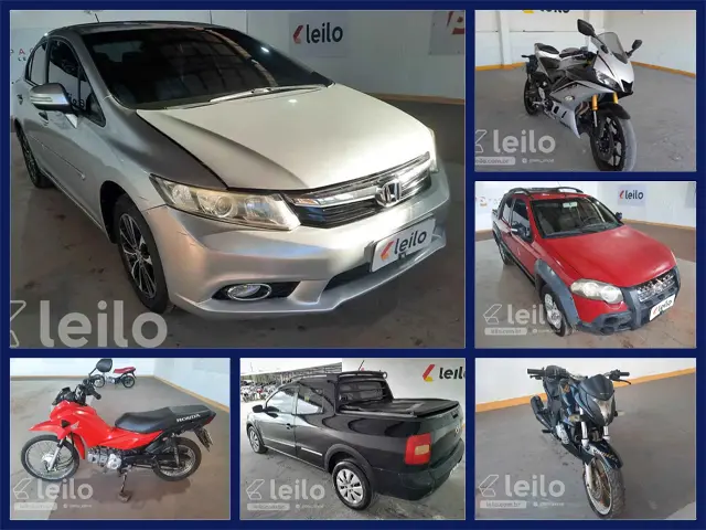 Honda Civic, Fiat Strada, Ford Fusion e Motos no Leilão de Banco e Financeiras