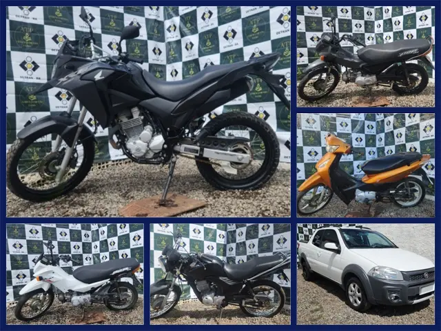 Leilão do Detran tem motos Honda XRE, Pop 100, Biz, Fiat Strada e Outros Veículos