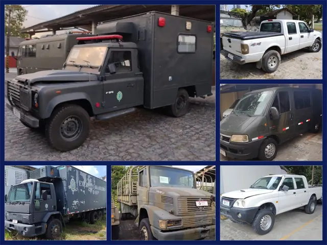 Leilão tem Land Rover Defender, Ford Ranger, L200, Blazer, Vans e Caminhões do Exército