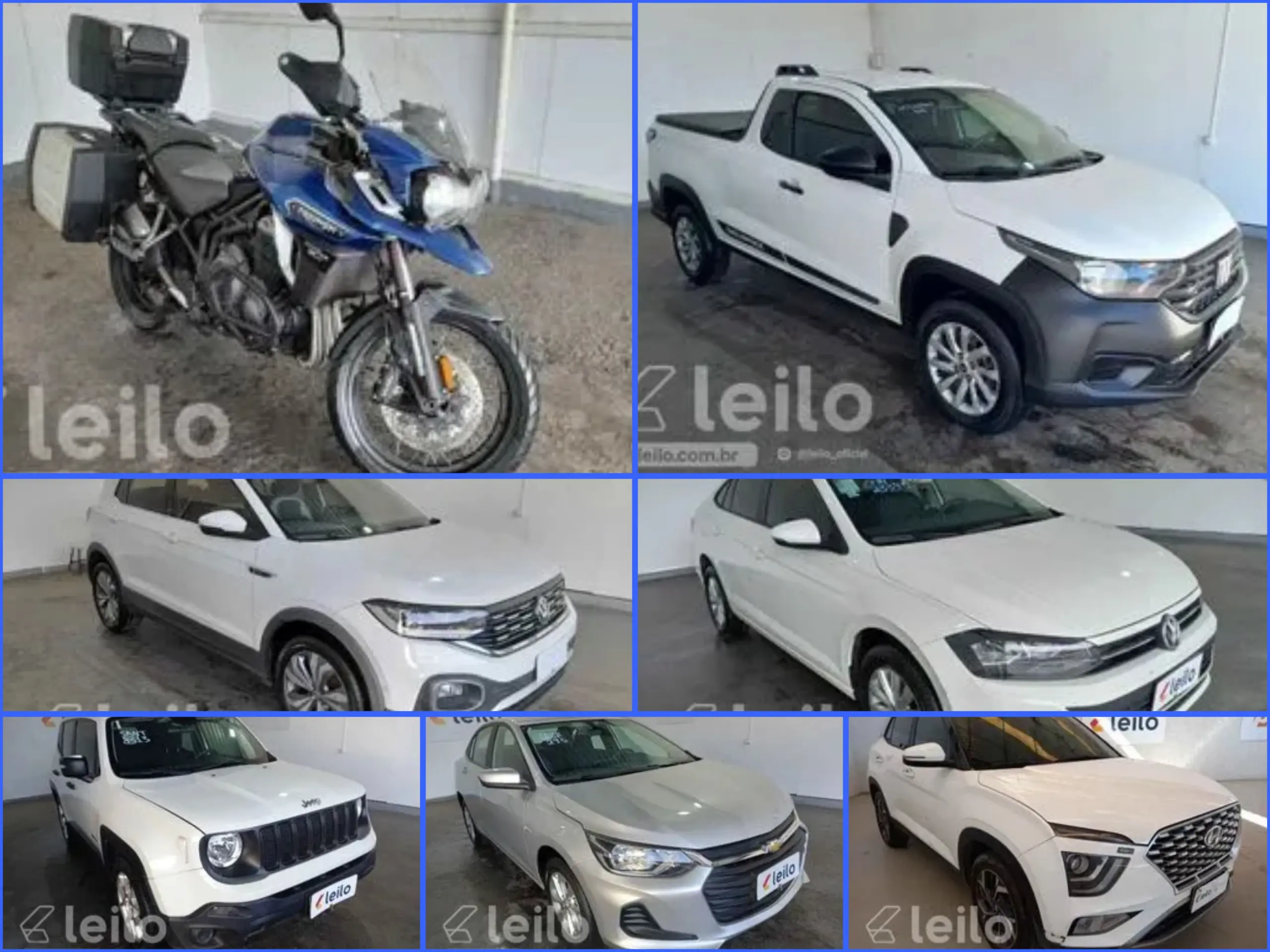 Leilão Premium de Veículos Seminovos com Baixo KM tem Fiat Strad, Jeep Renega, T-Cross, Triumph Tiger