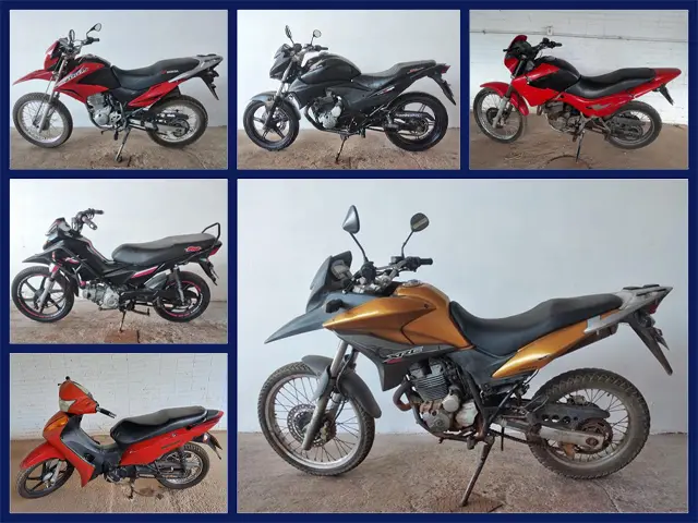 120 Motos Honda XRE, NX-4 Falcon, CB 300R, NXR150 Bros e muitas outras no Leilão do DETRAN