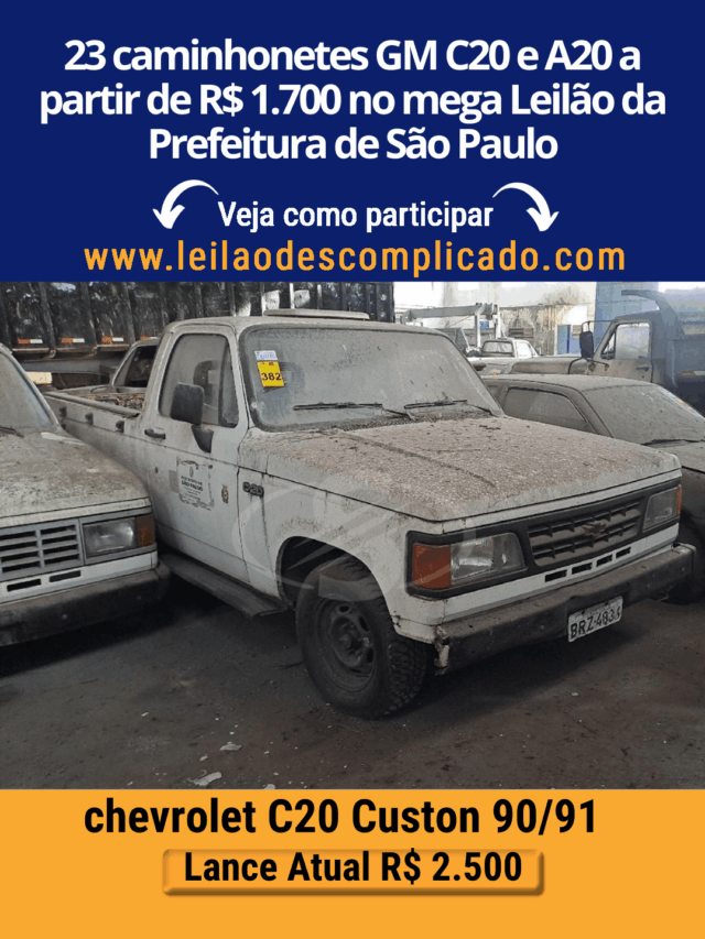 23 caminhonetes GM C20 e A20 a partir de R$ 1.700 no mega Leilão da Prefeitura de São Paulo