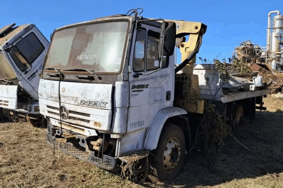 Caminhão Mercedes com Munck e Van Fiat Docato por 7 mil reais no leilão do Agro