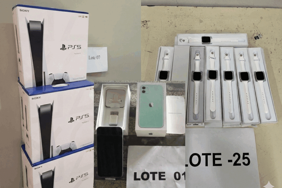 Leilão de Natal da Receita Federal iPhone 15 Pro Max, PS5 e Apple Watch e eletrônicos com lances a partir de R$ 261