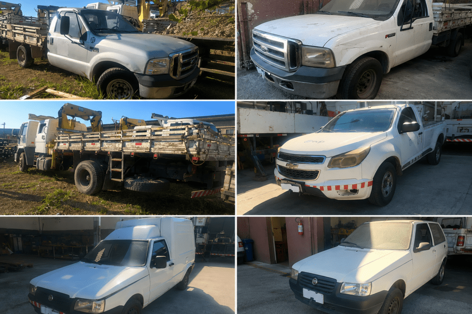 Leilão de Empreiteira tem Caminhão Ford Cargo com Munck, F350 e F400, carro popular